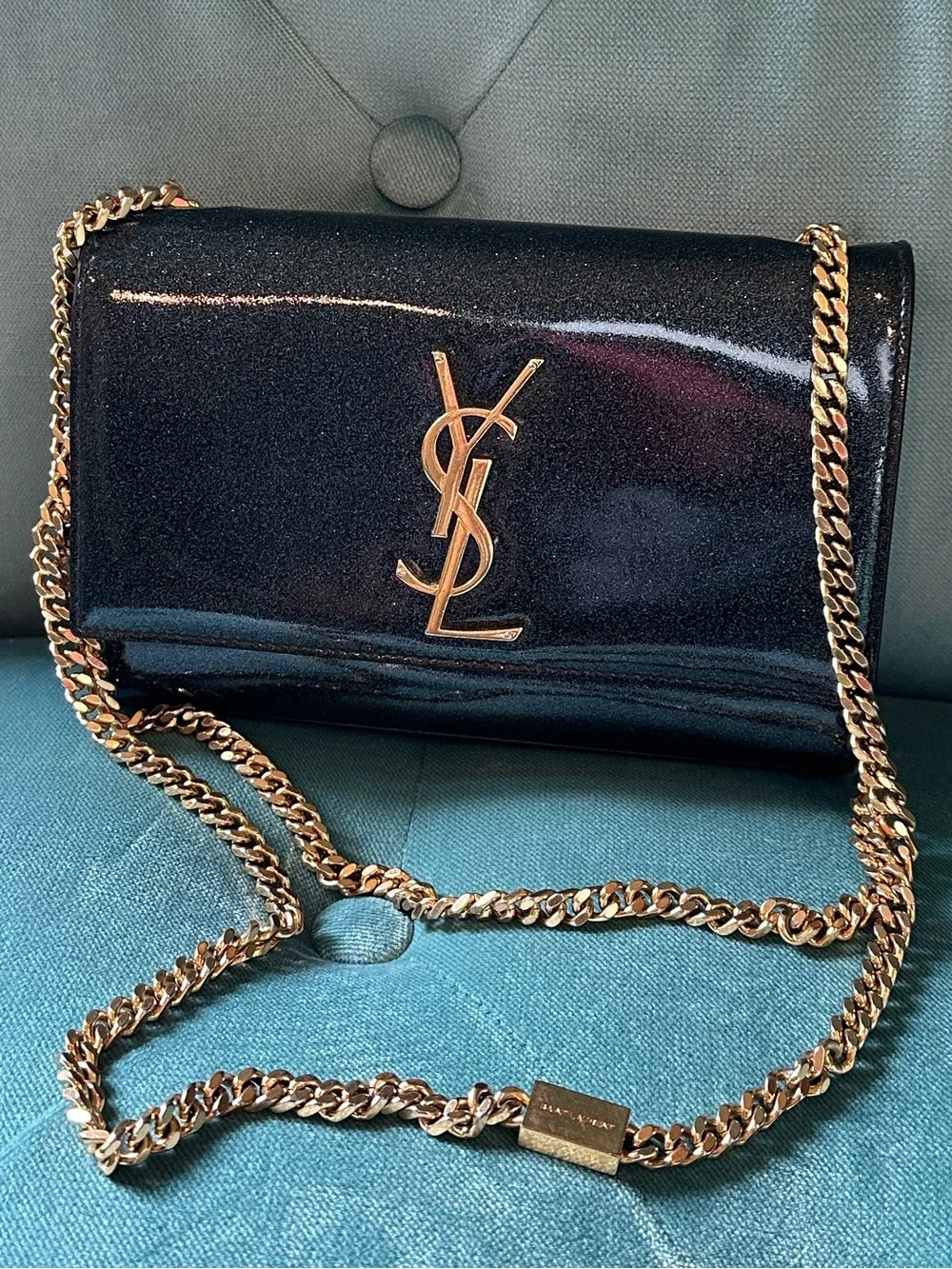 Saint Laurent Black Patent YSL Chain Crossbody - Picture 1 of 5